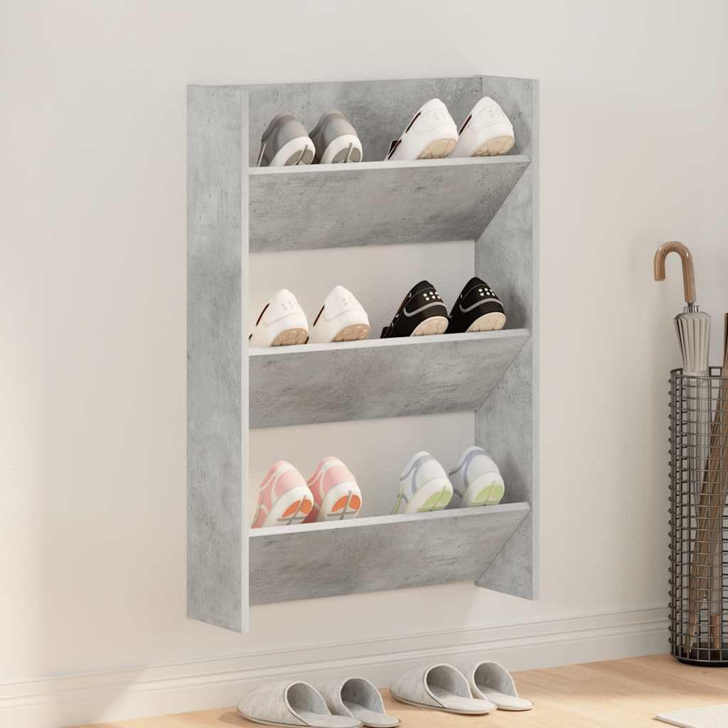 homiuse Wand Schuhschrank 60x18x90 cm mit 3 Kippböden Schuhregal Wandbefestigung Betongrau Schuhbank