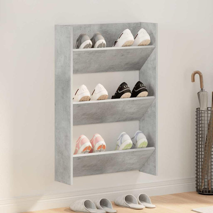 homiuse Wand Schuhschrank 60x18x90 cm mit 3 Kippböden Schuhregal Wandbefestigung Betongrau Schuhbank