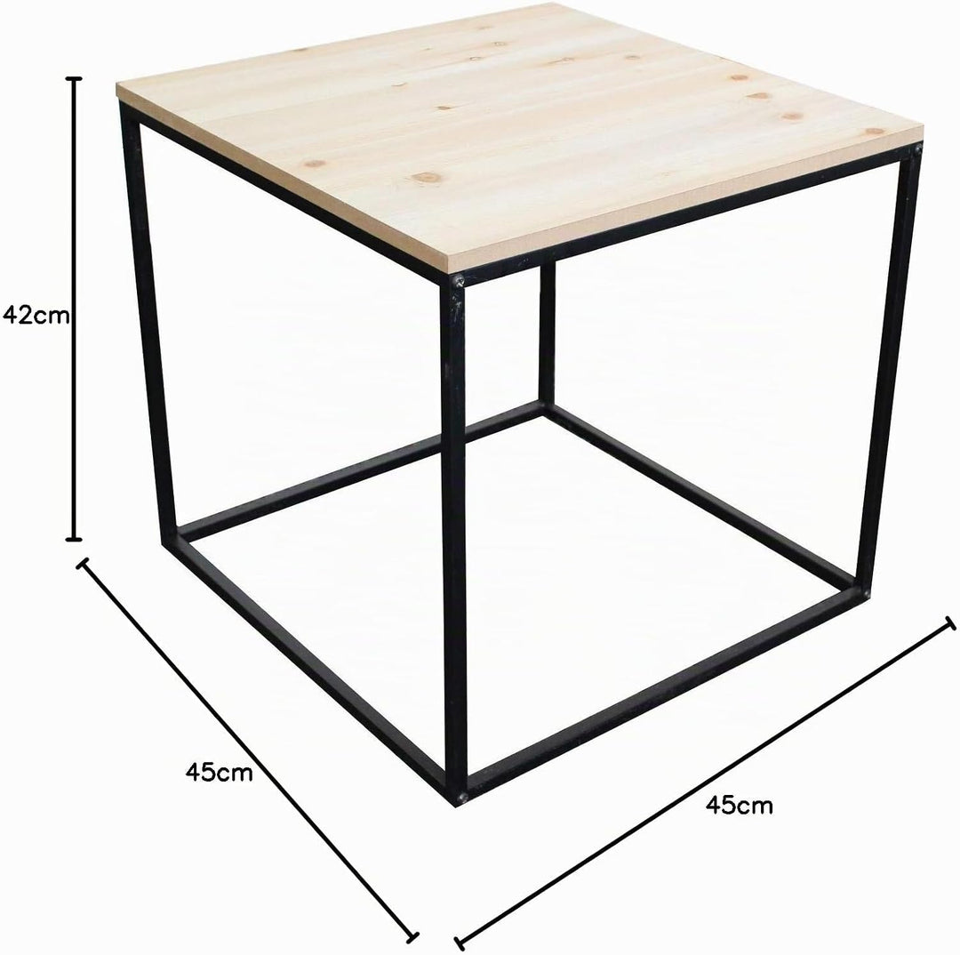Spetebo Metall Beistelltisch mit Holz Tischplatte - 45x45x42 cm - Couchtisch Sofatisch Tisch ca. 45
