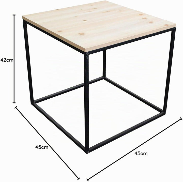 Spetebo Metall Beistelltisch mit Holz Tischplatte - 45x45x42 cm - Couchtisch Sofatisch Tisch ca. 45