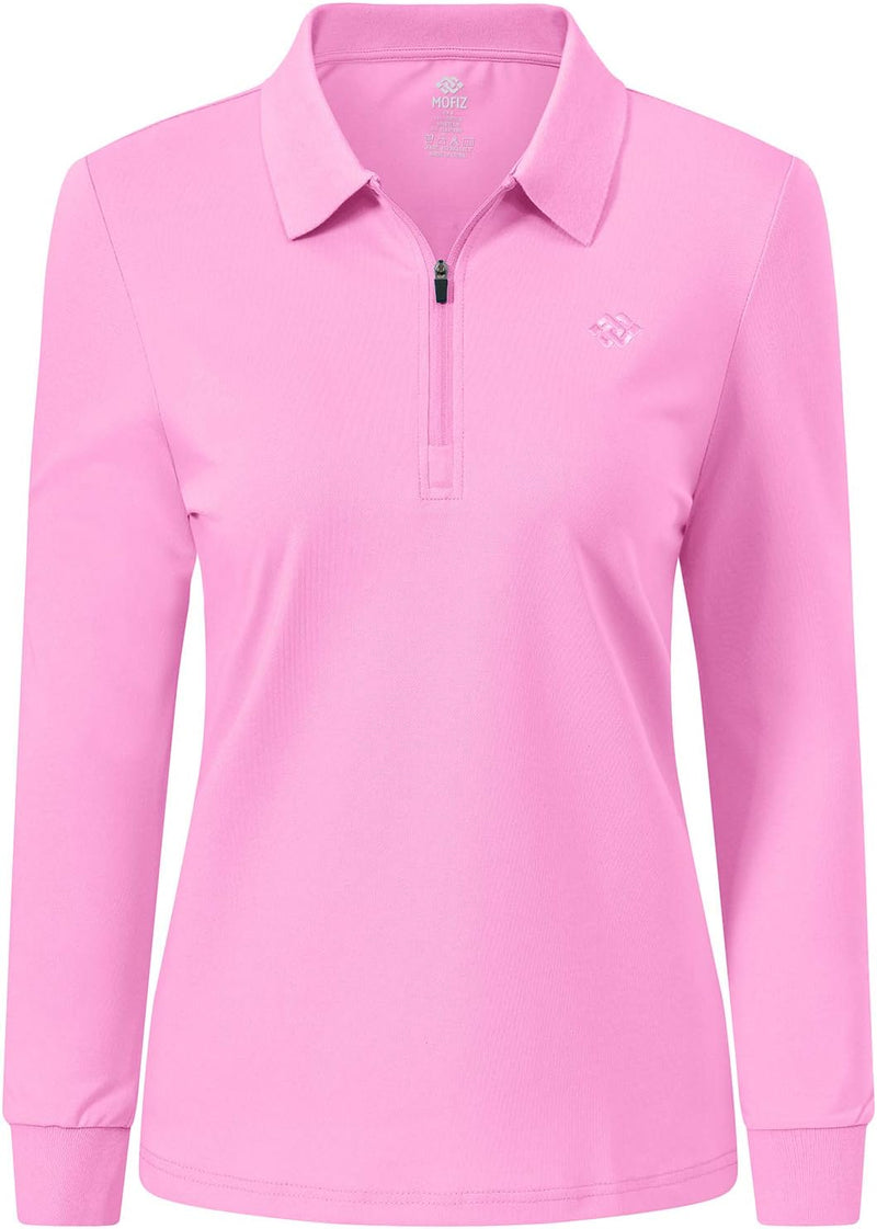 AjezMax Poloshirt Damen Golf Polohemd Langarm Baumwolle Sport Polo Wintershirts mit Reissverschluss