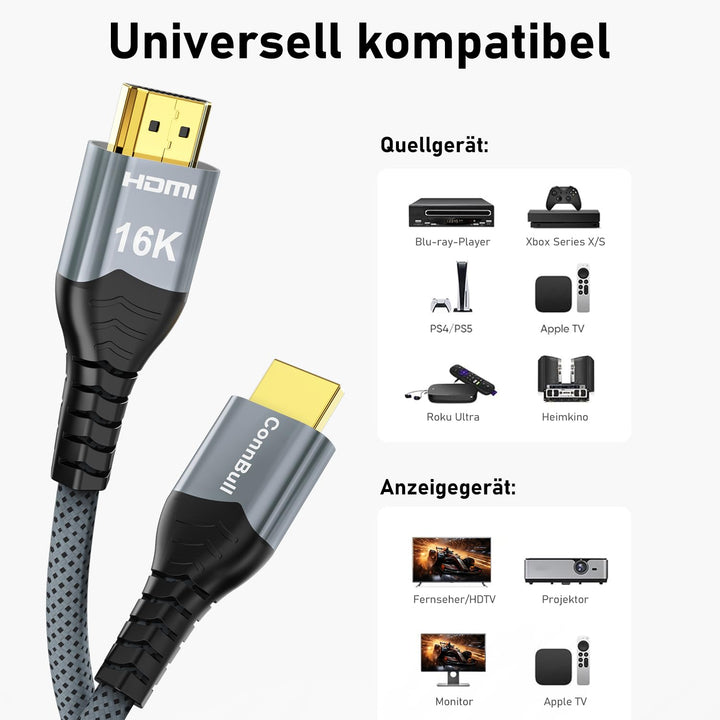 16K 10K HDMI 2.2 Kabel 96Gbps 5m, Ultra High Speed HDMI Kabel unterstützt 16k 60Hz 8K 240Hz 4K 480Hz