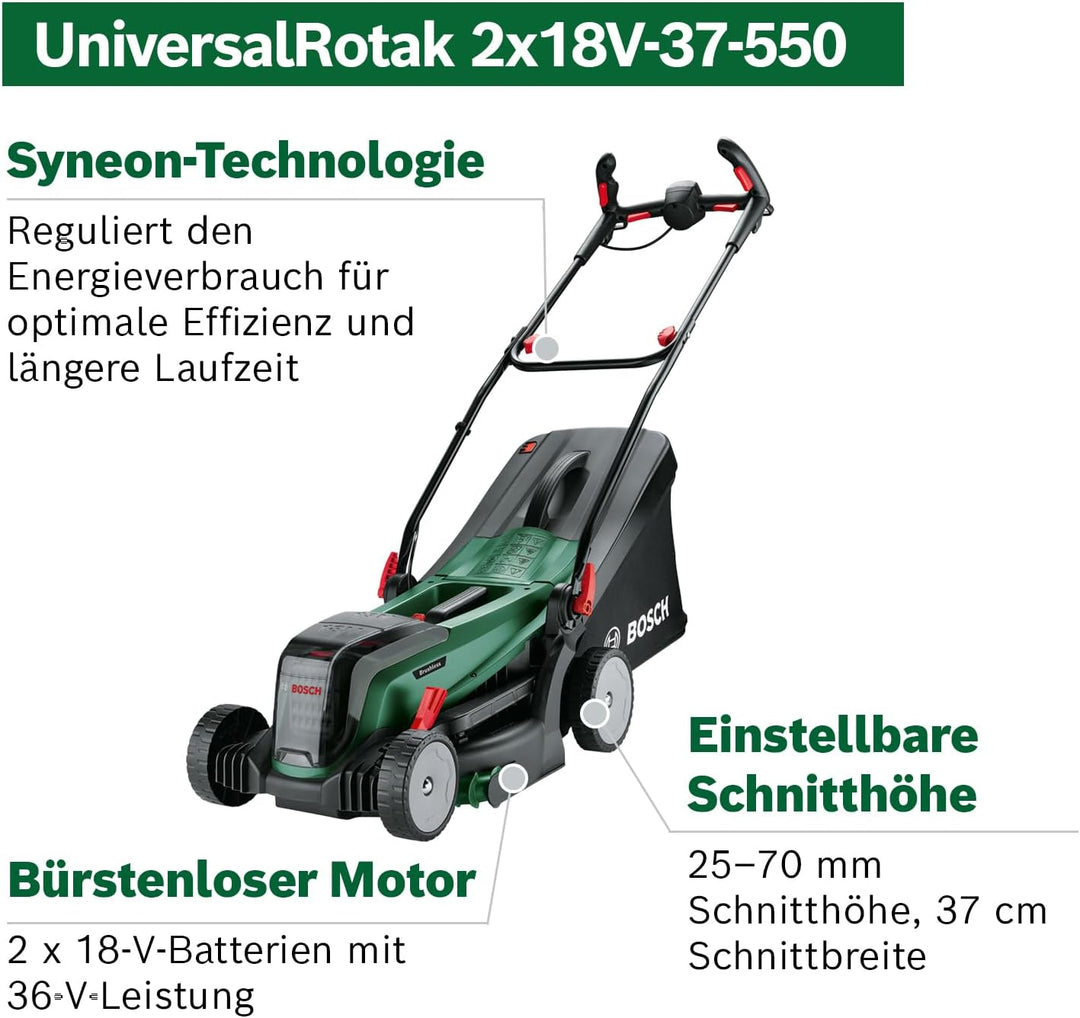 Bosch Akku-Rasenmäher UniversalRotak 2x18V-37-550 (bis zu 500 m2); 18 Volt System; Schnittbreite: 37