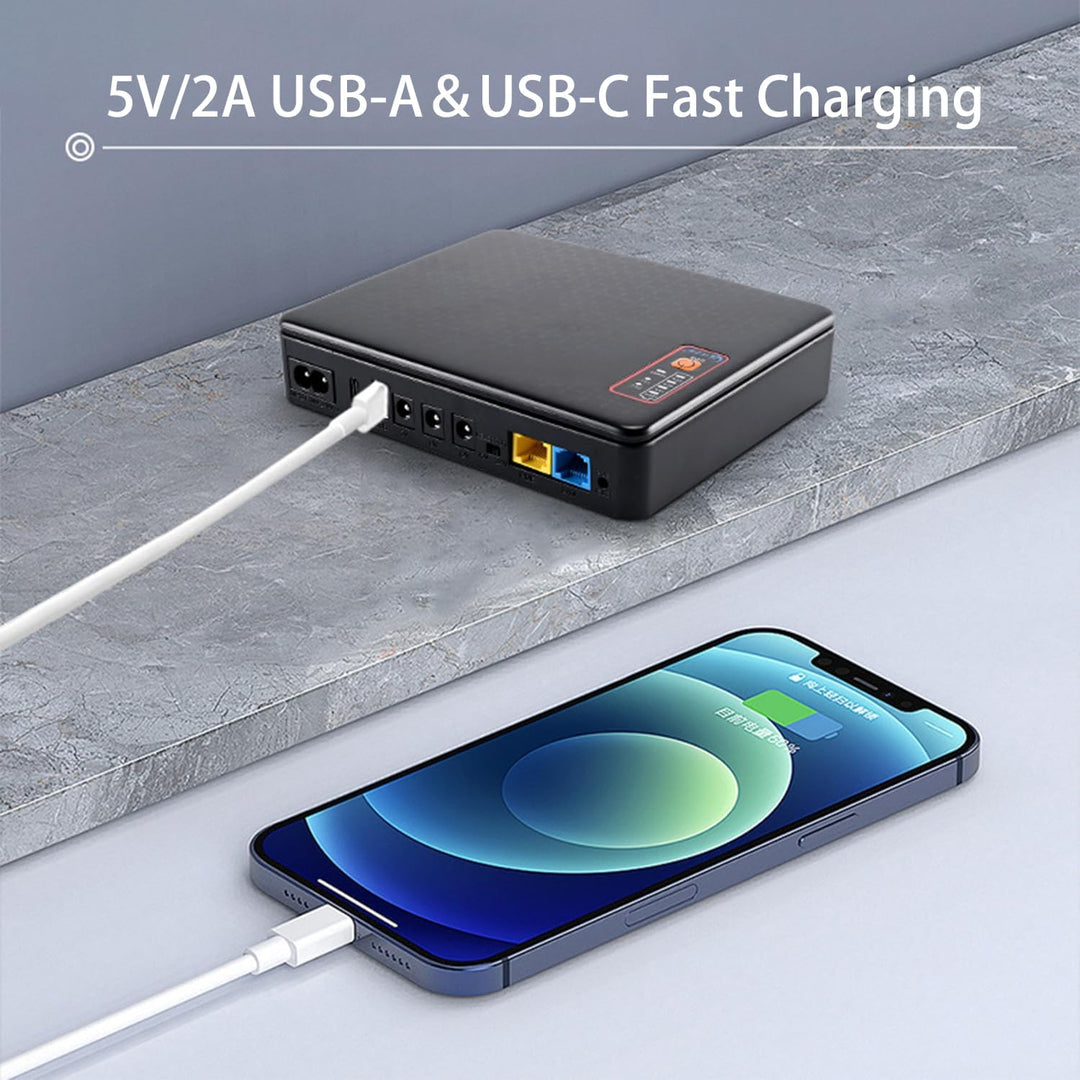 Mini UPS 12V/1,5A Router USV 16000mAh (59Wh) Unterbrechungsfreie Stromversorgung 9V/1A USB 5V/2A, 16