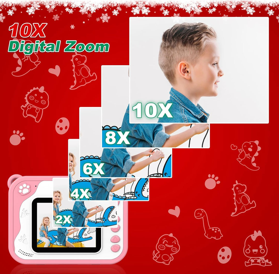 Ushining Sofortbildkamera für Kinder, Kinderkamera 10X Zoom Digitalkamera Kinder 2,4 Zoll Bildschirm