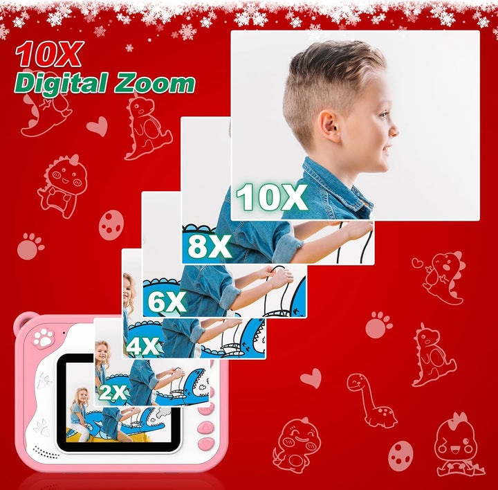 Ushining Sofortbildkamera für Kinder, Kinderkamera 10X Zoom Digitalkamera Kinder 2,4 Zoll Bildschirm