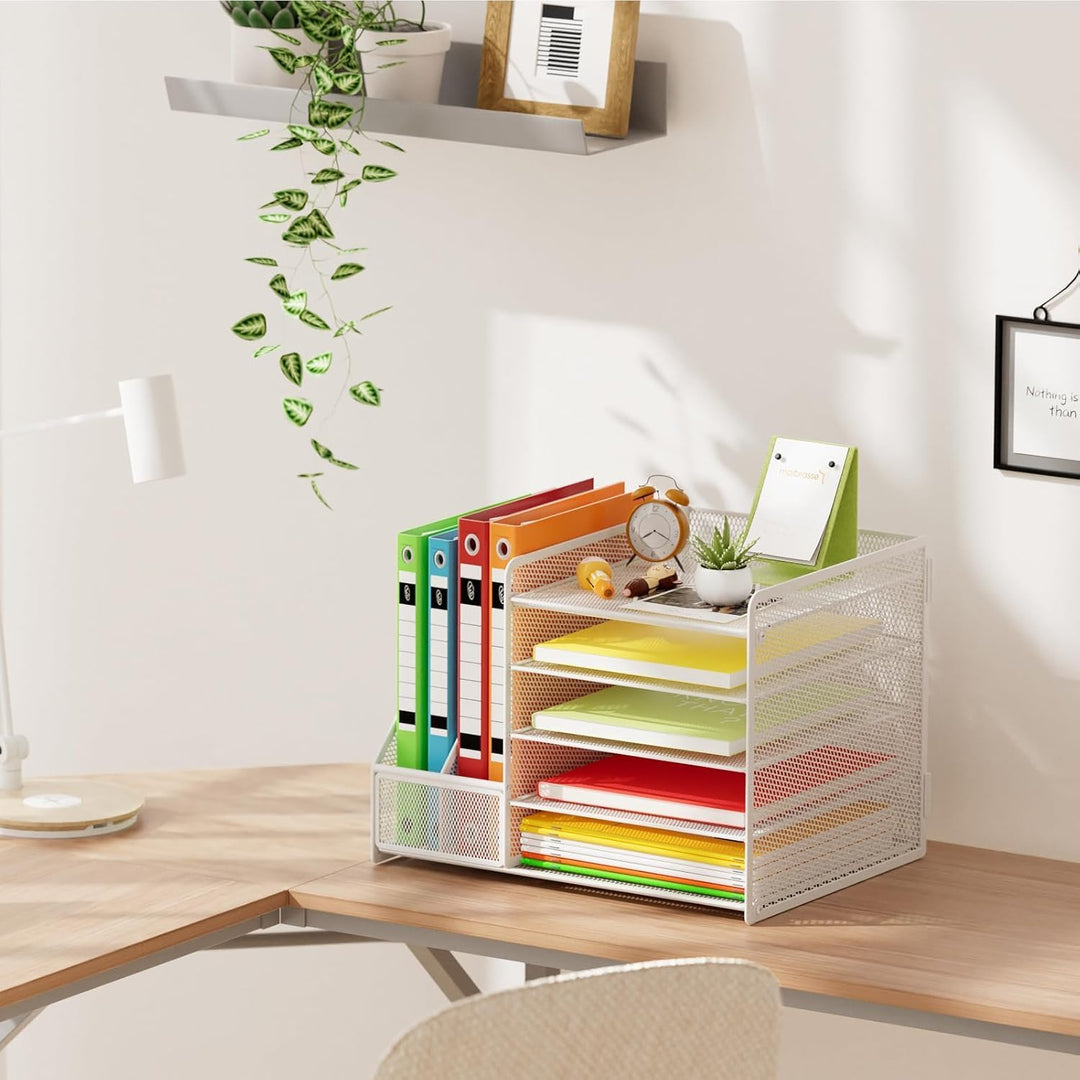 Marbrasse Schreibtisch Organizer mit Aktenhalter,5 Ebenen Papier Briefablage,Schreibtisch Netz Ablag