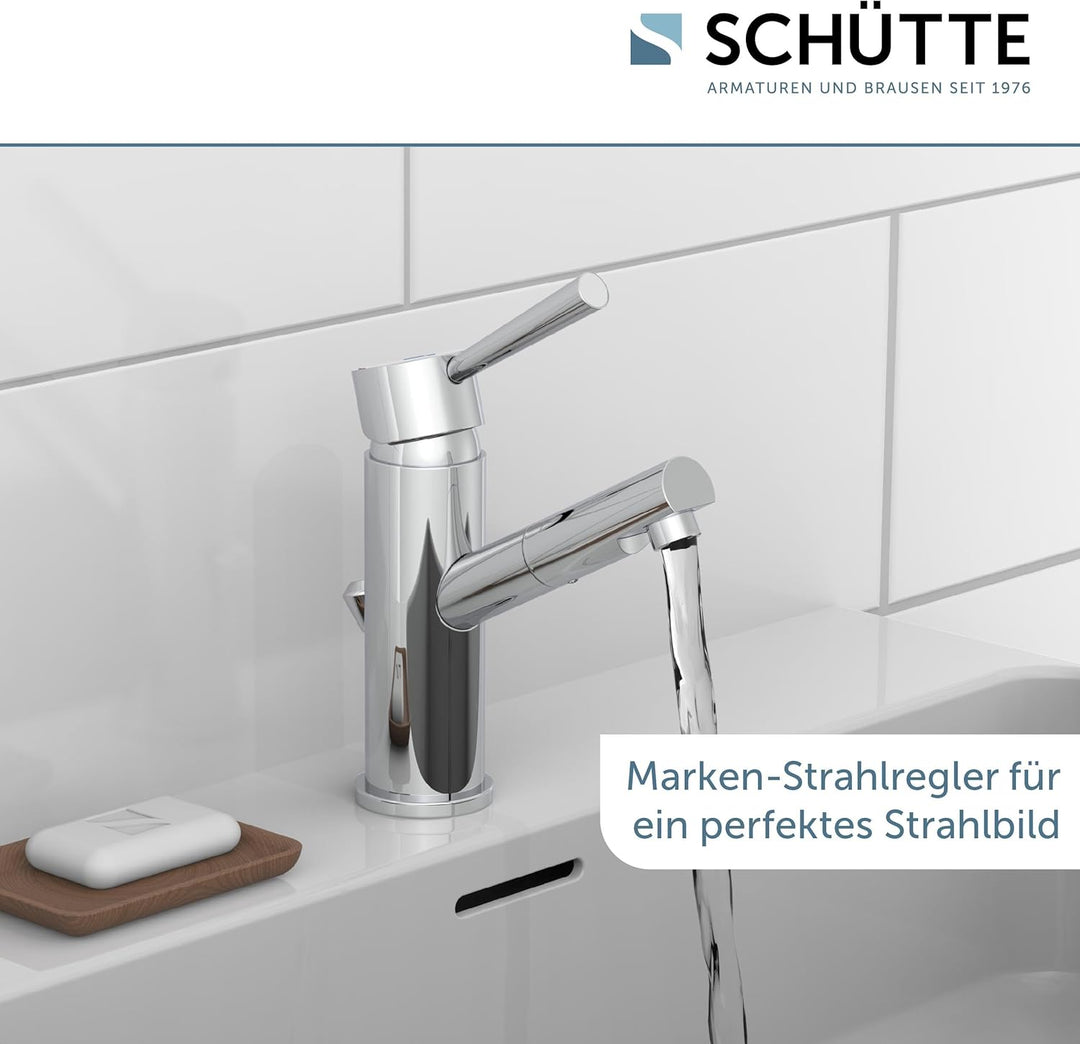 SCHÜTTE Waschtischarmatur CORNWALL Niederdruck, Badarmatur, Einhebelmischer mit Ablaufgarnitur, Chro