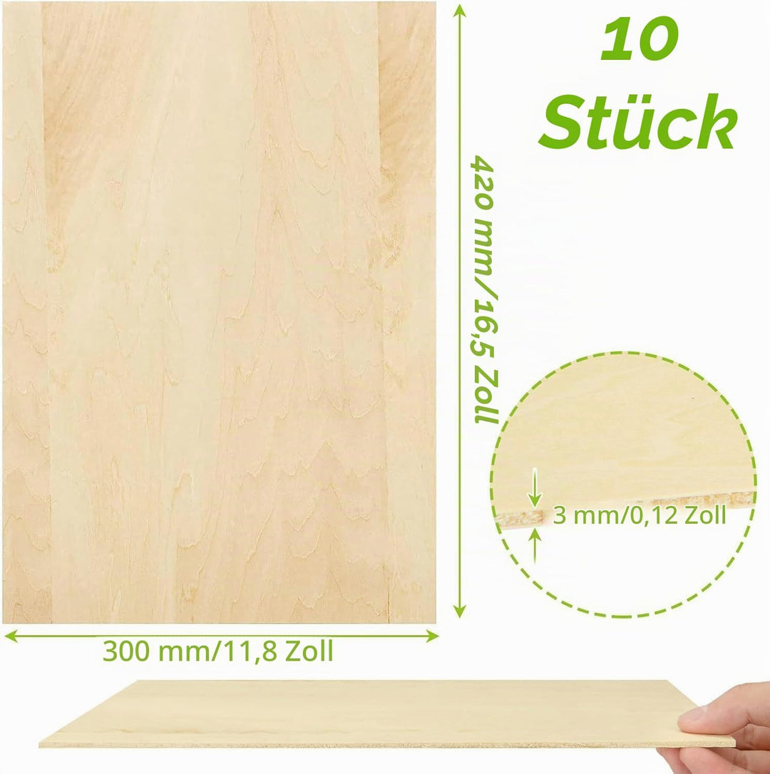 ASelected 10 Stücke Sperrholzplatte Holz 420 * 300 * 3MM - A3 Lindenholz Sperrholz Platte Für Laserp