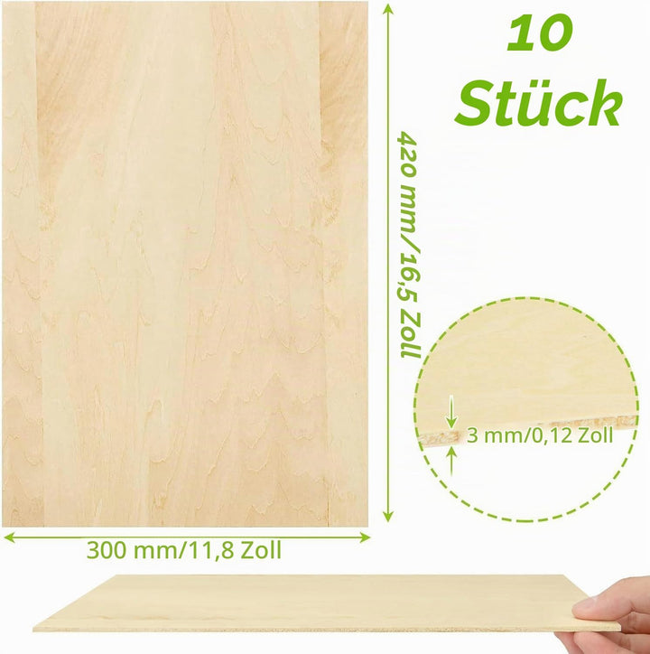 ASelected 10 Stücke Sperrholzplatte Holz 420 * 300 * 3MM - A3 Lindenholz Sperrholz Platte Für Laserp