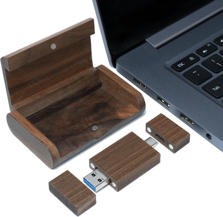 Walnut Wood Box USB C Flash Drive 16GB 1 Stück, OTG USB C Pen Drive, USB 3.0 und USB C Flash Drive,