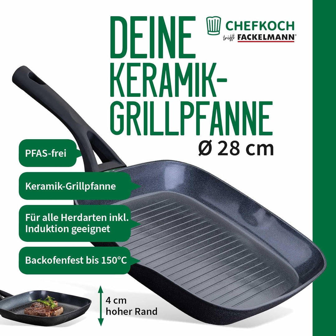 FACKELMANN Chefkoch trifft Keramik-Grillpfanne Hamburg – Hochwertige 28 cm Antihaft-Pfanne aus recyc