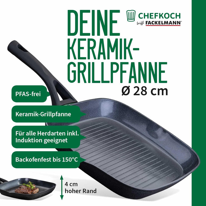 FACKELMANN Chefkoch trifft Keramik-Grillpfanne Hamburg – Hochwertige 28 cm Antihaft-Pfanne aus recyc