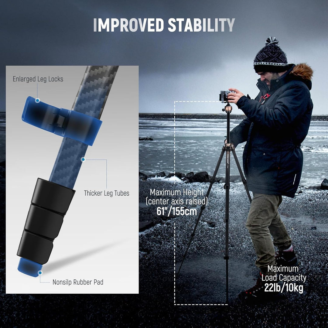 NEEWER LITETRIP LT35 155cm Carbon Stativ Reisestativ mit Pan Tilt Low Profile Kugelkopf Arca QR Plat