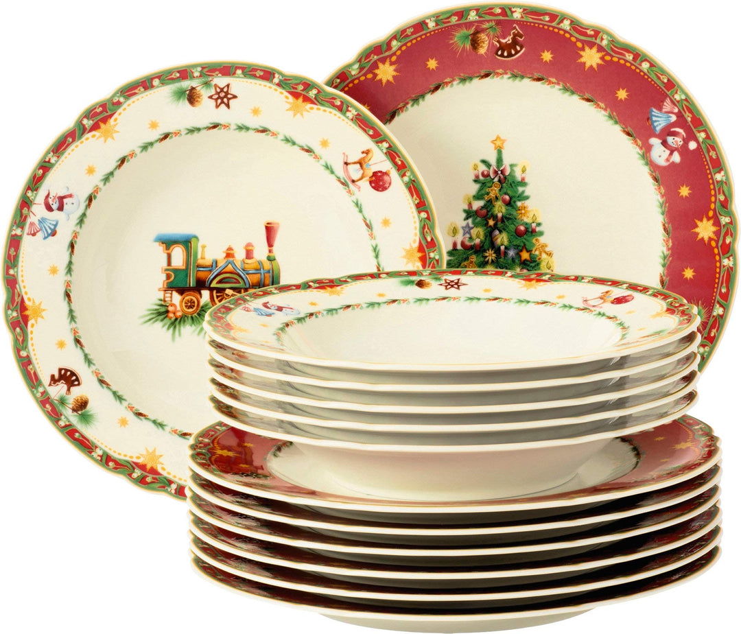 Seltmann Tafelservice 12-teilig | Marieluise elfenbein Weihnachtsnostalgie | Seltmann Weiden, Rot