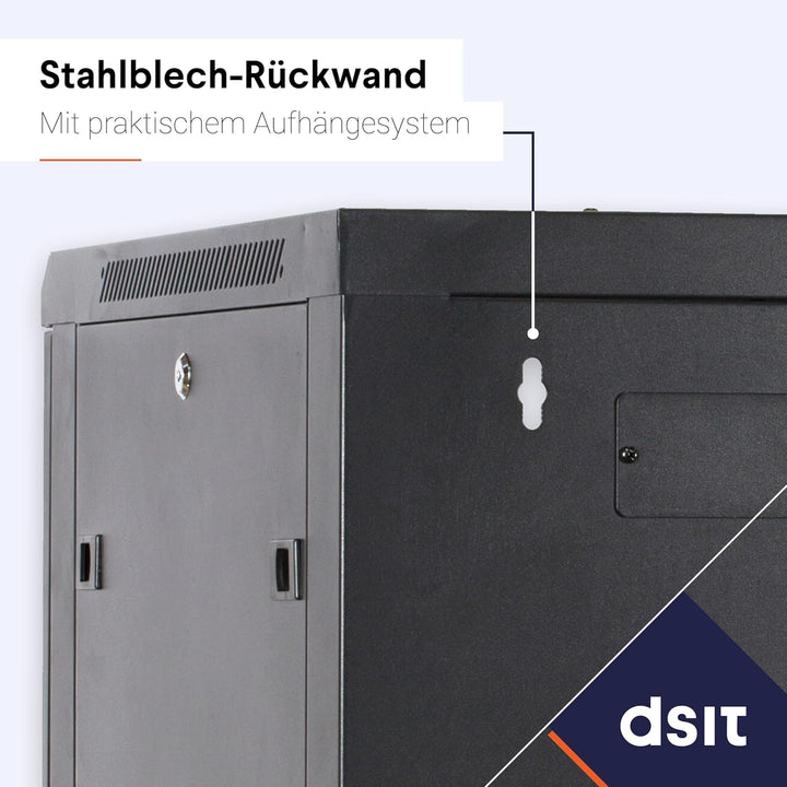 15HE Netzwerkschrank (Serverschrank) 19 Zoll Wandmontage - mit Metalltür (BxTxH) 600 x 450 x 770mm -