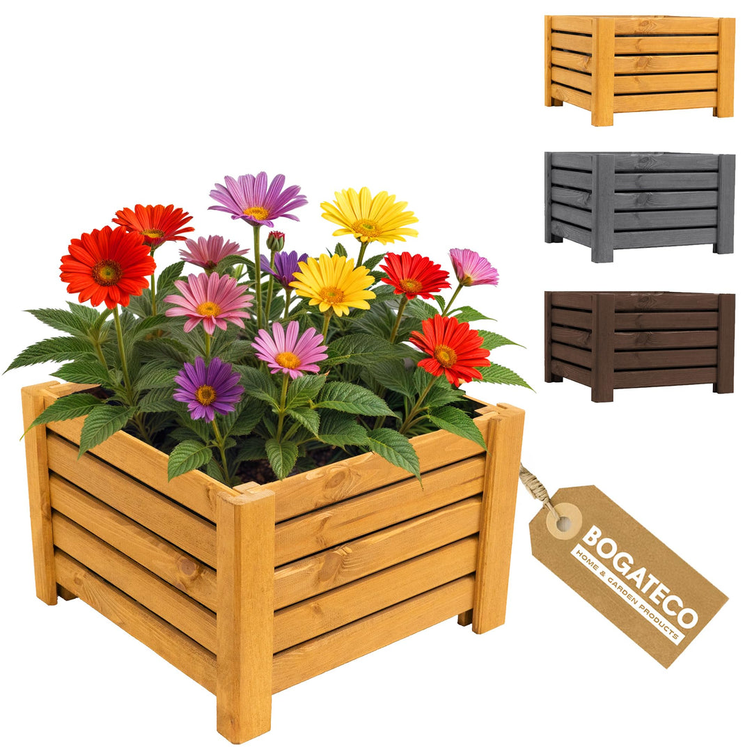 BOGATECO Pflanzkasten Pflanzkübel aus Holz | 30 x 38 cm | Eiche Braun | Blumen-Topf Perfekt für Gart