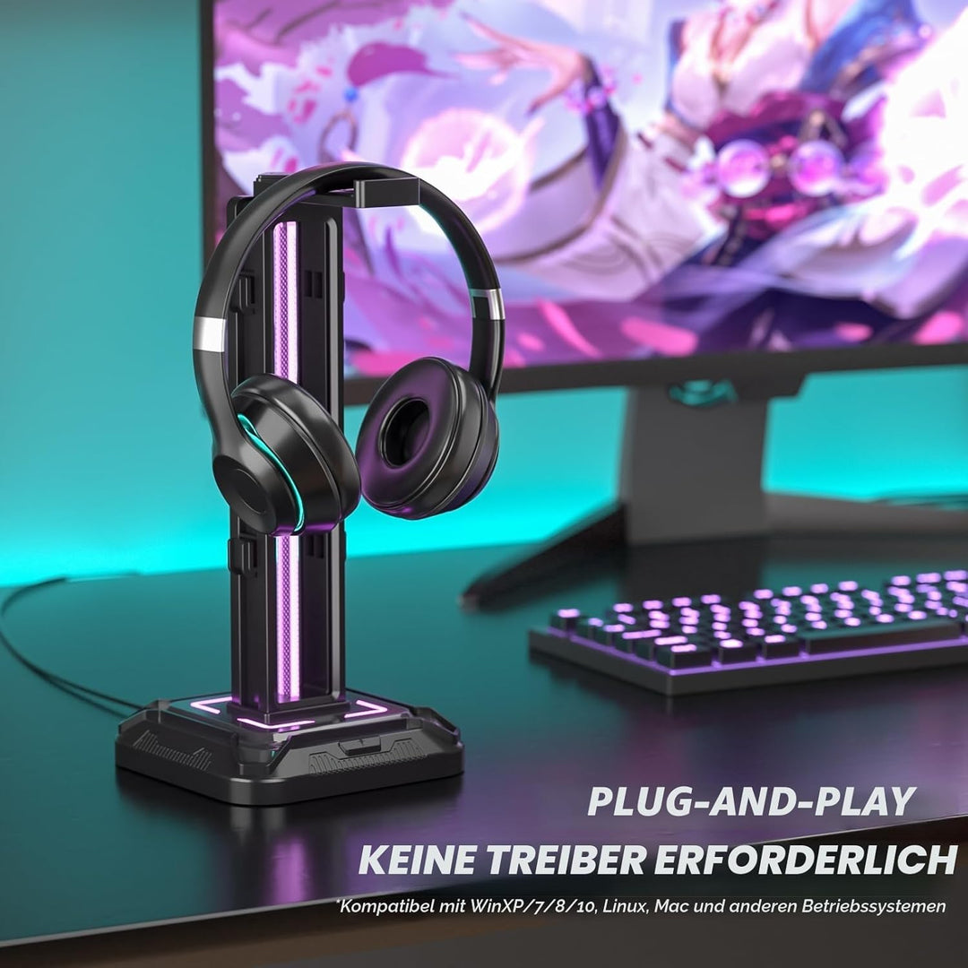 KDD Gaming Kopfhörer Ständer Led mit 9 Lichtmodi - Drehbarer Headset Halterung Tisch mit Abnehmbarer