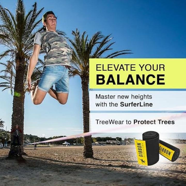 Gibbon Slacklines SurferLine | 30m Trick & Waterline Set | Inkl. Ratschenschutz & TreeWear | Einfach