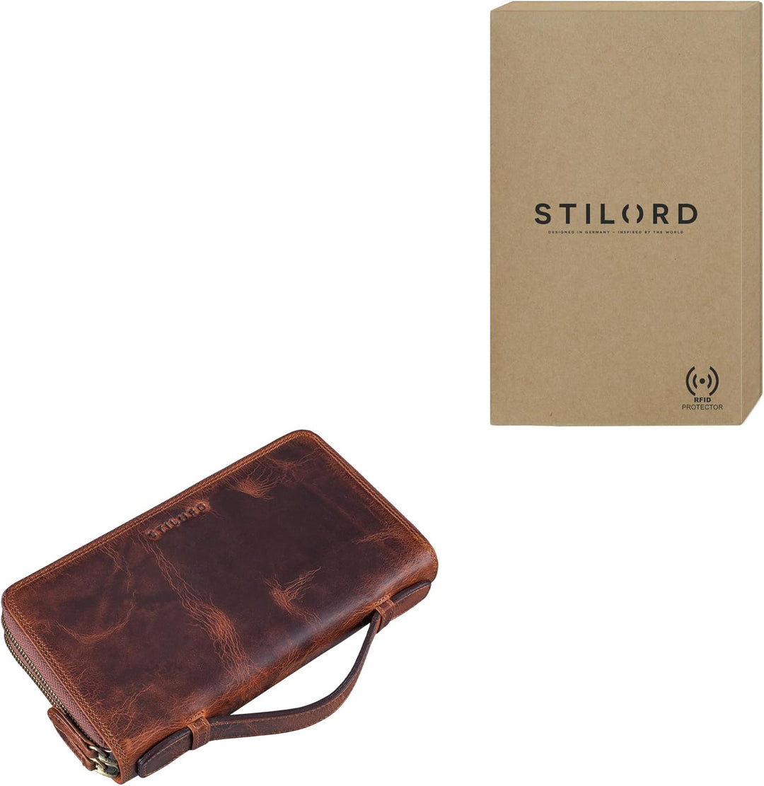 STILORD 'Sean' Geldtasche Herren Leder mit Griff Grosse Geldbörse Männer Portemonnaie RFID Schutz Wa
