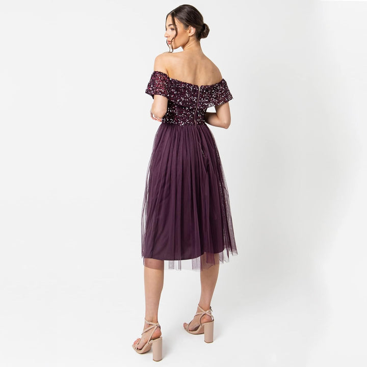 Maya Deluxe Abendkleid mit Pailletten - Cocktailkleid Damen mit V-Ausschnitt - Tüllkleid Damen mit K