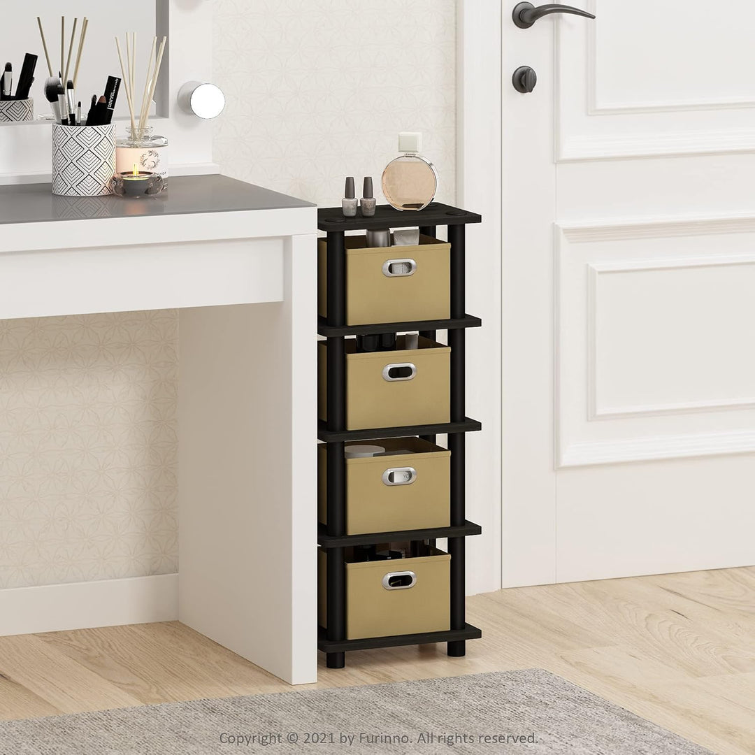 Furinno Regalsystem mit 4 Einschüben, holz, Espresso/Schwarz, 19.56 x 28.7 x 73.15 cm, Schwarz