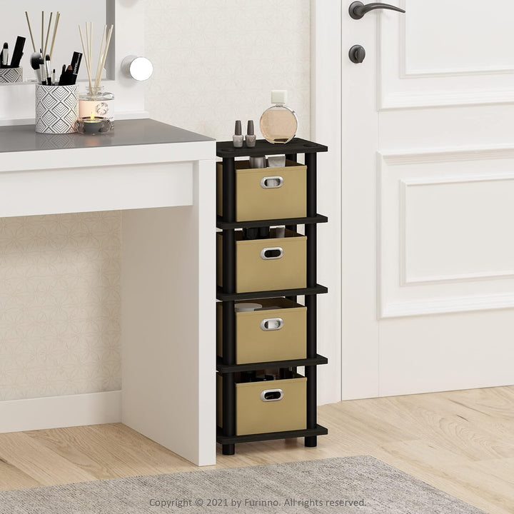 Furinno Regalsystem mit 4 Einschüben, holz, Espresso/Schwarz, 19.56 x 28.7 x 73.15 cm, Schwarz