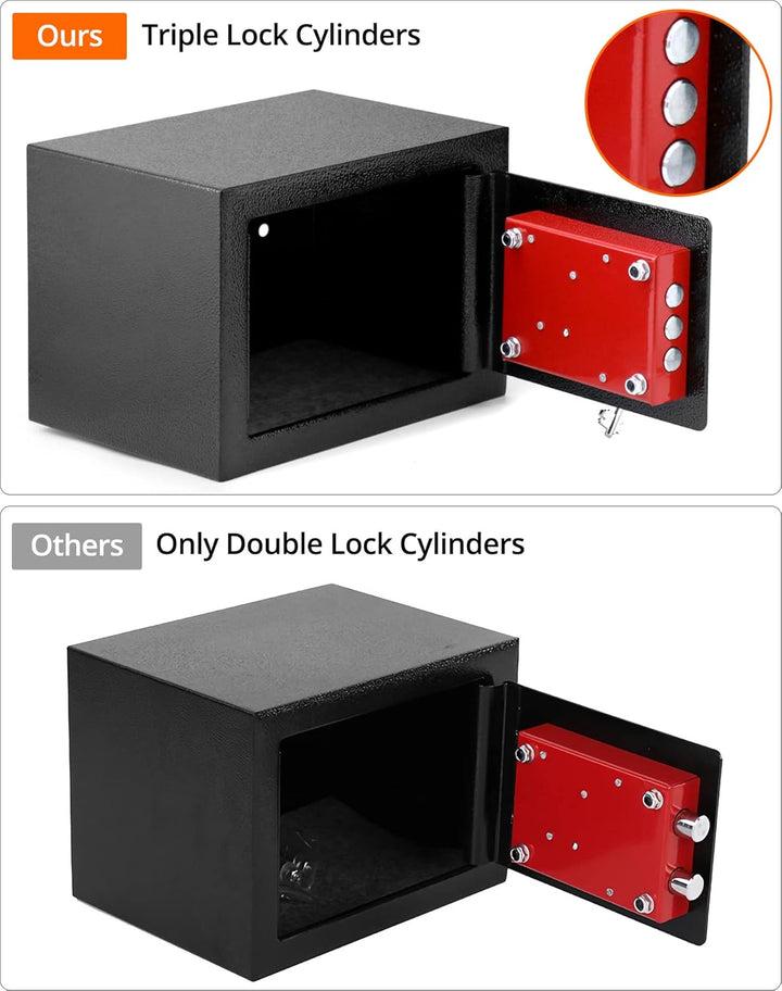 QWORK® Klein Safe Tresor 23 x 17 x 17 cm mit Triple-Bit Schlüssel, Möbeltresor Hohe Sicherheit Stahl