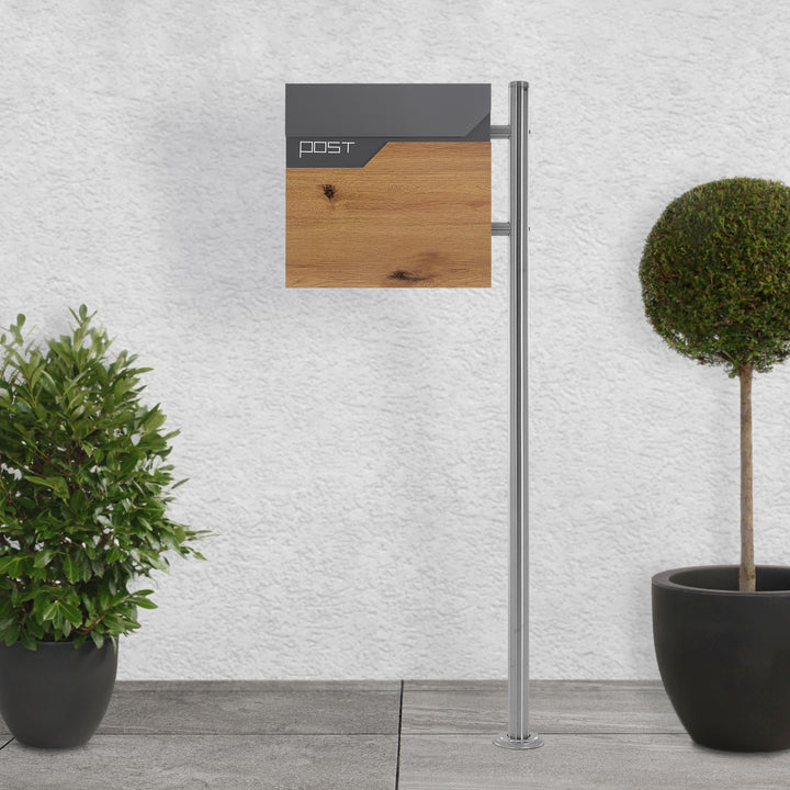ECD Germany Standbriefkasten mit Zeitungsfach, Design Briefkasten mit Pfosten, Briefkastenanlage, Br