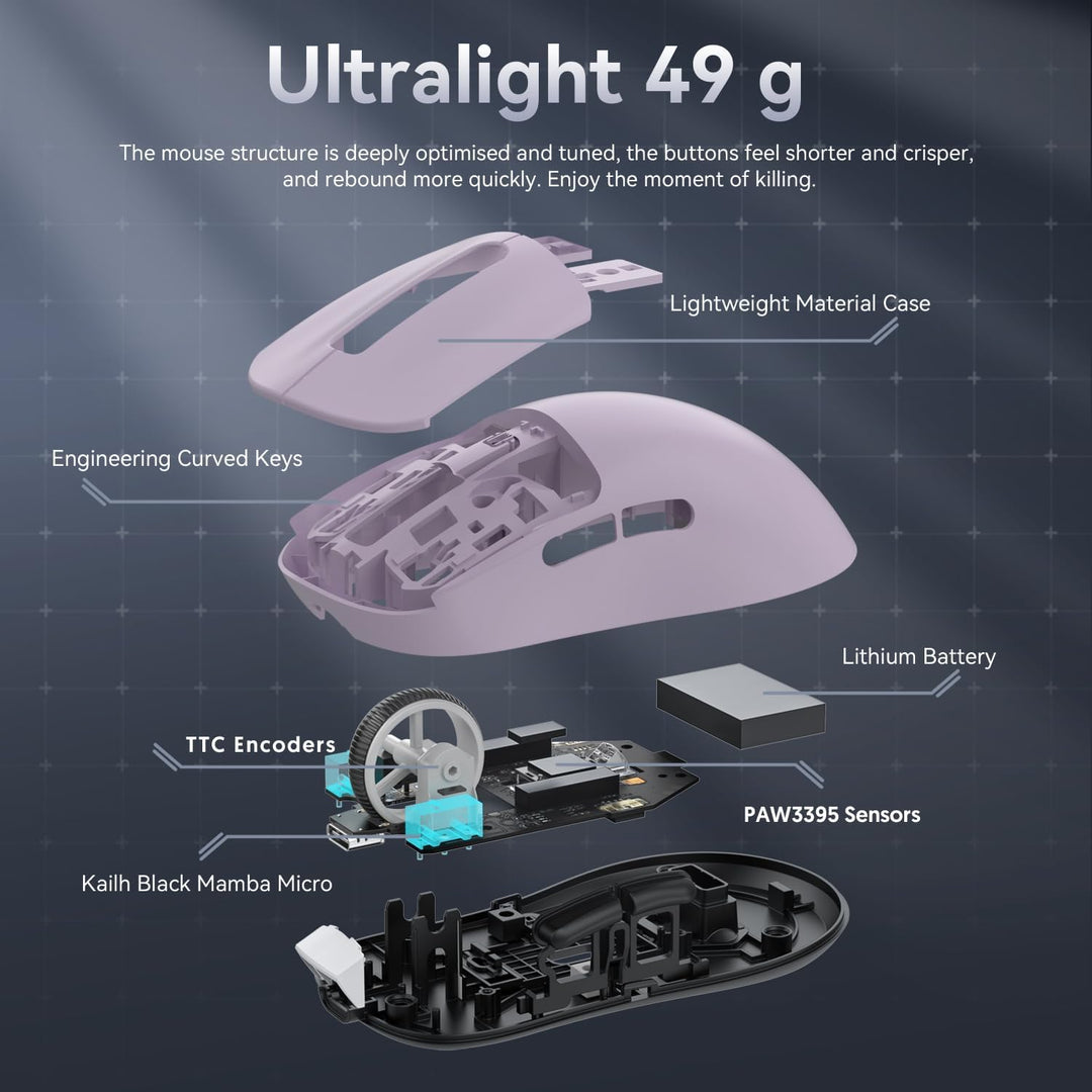 ATTACK SHARK X3 49g Ultraleicht Maus, PixArt PAW3395 Gaming-Sensor, BT/2,4G Kabellose/Kabelgebundene