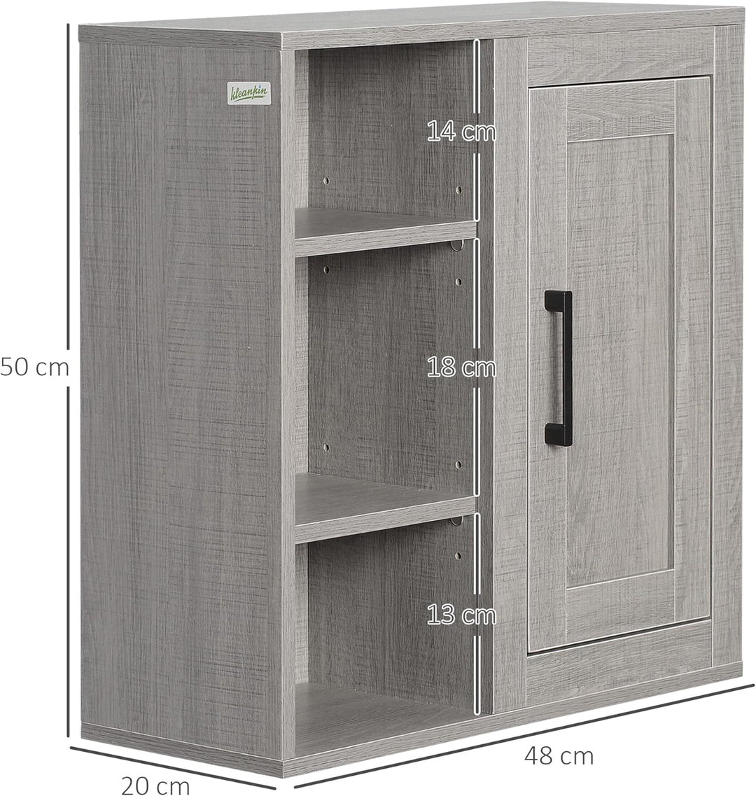 kleankin Badezimmerschrank Wandschrank mit 1 Schrank und 3 Regalen Mehrzweckschrank mit verstellbare