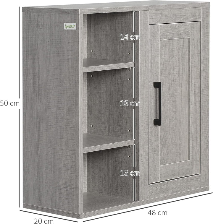 kleankin Badezimmerschrank Wandschrank mit 1 Schrank und 3 Regalen Mehrzweckschrank mit verstellbare