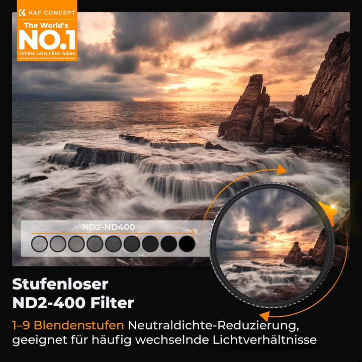 K&amp;F Concept Nano-X 55mm ND Filter Variabler Graufilter ND2-400 (1-9 Stop) Vario ND Filter mit Filter