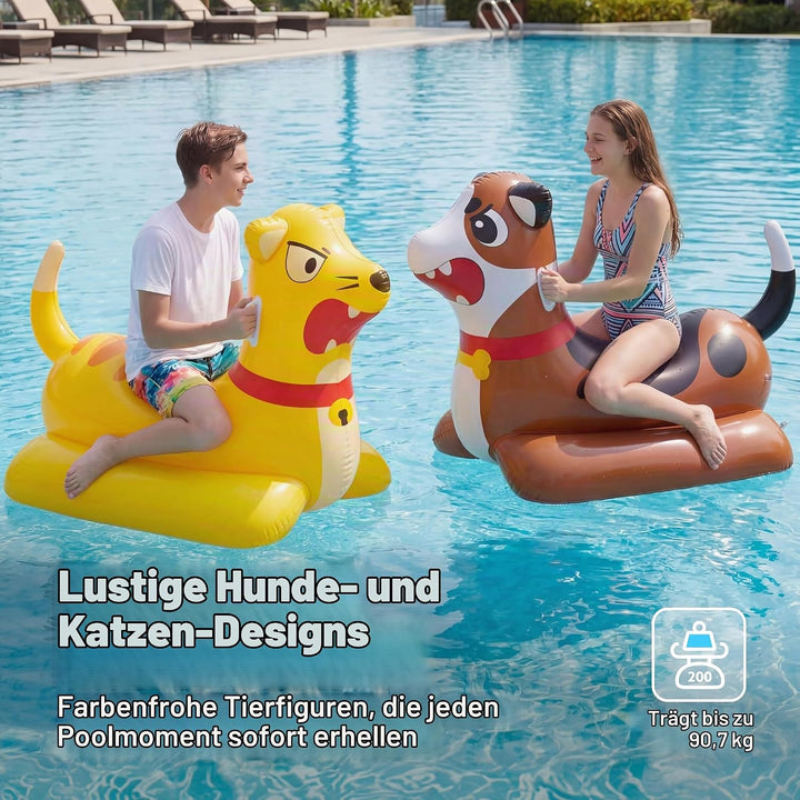 SLOOSH Aufblasbares Luftbett-Poolset für Wasserschlachten–Katze vs.Hund Schwimmplattform,2-in-1 aufb