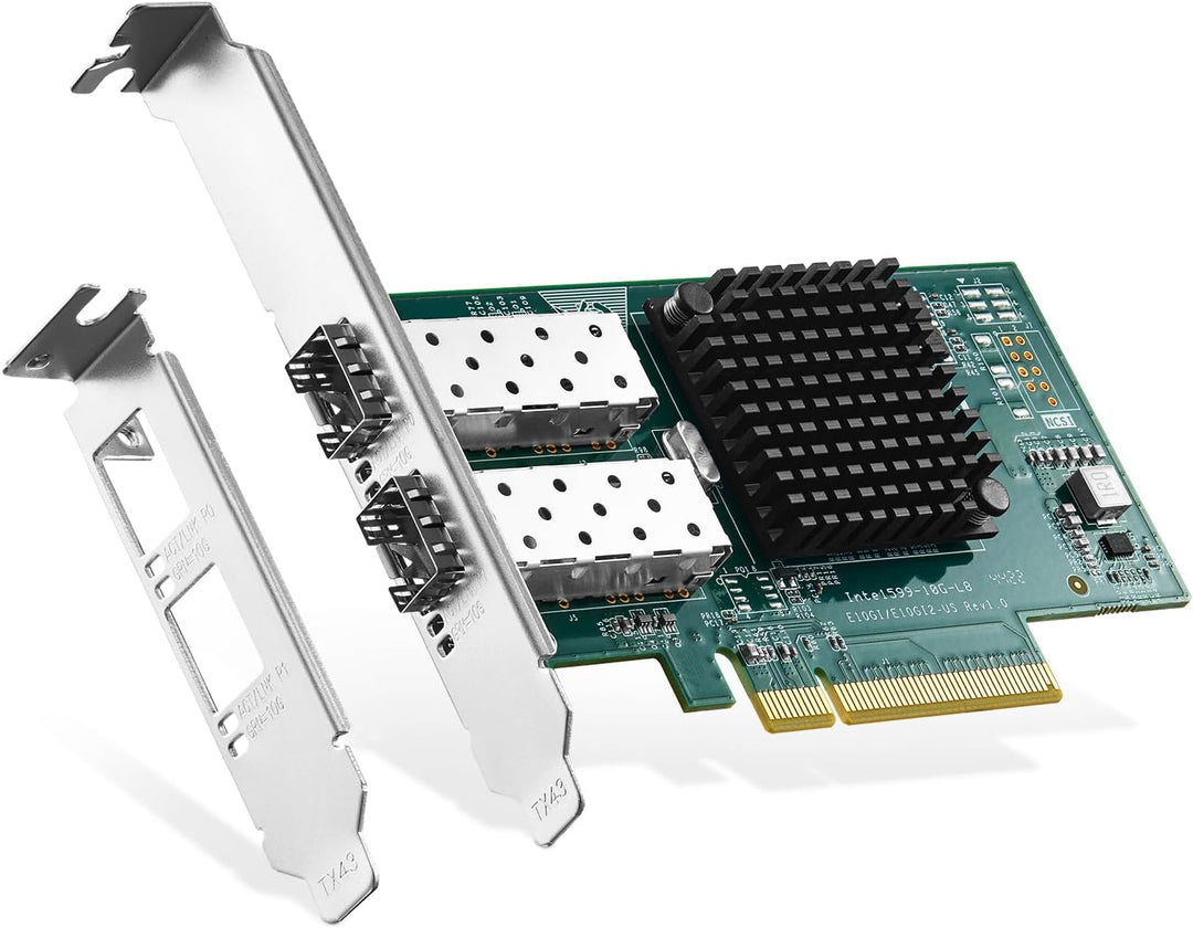 Binardat 2 Port 10G SFP+ PCIe Netzwerk Adapter, Intel X520 82599 LAN Controller, 10G/1G/100Mbps SFP+