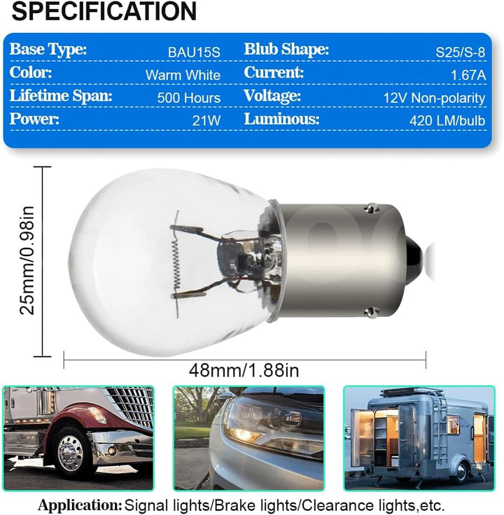 SOFOC PY21W 12V 21W BAU15S Warmweiss Nebel-/Rückfahrleuchte Blinker 150°-Offset-Stift Einfachkontakt