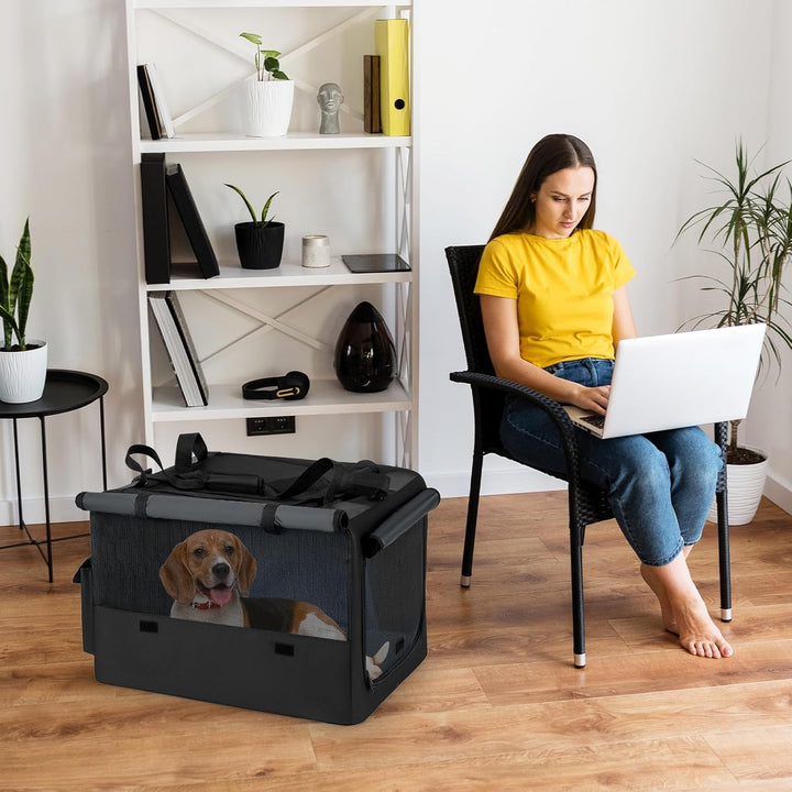 COSTWAY Hundebox faltbar, Transportbox Hund mit 2 Öffnungen, Fenster, Netzkorb, Griffen & Tasche, Hu