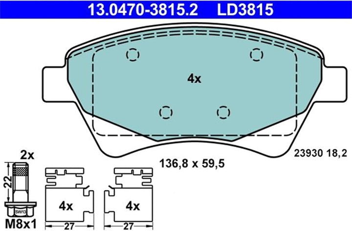 ATE 13.0470-3815.2 Bremsbelagsatz, Scheibenbremse