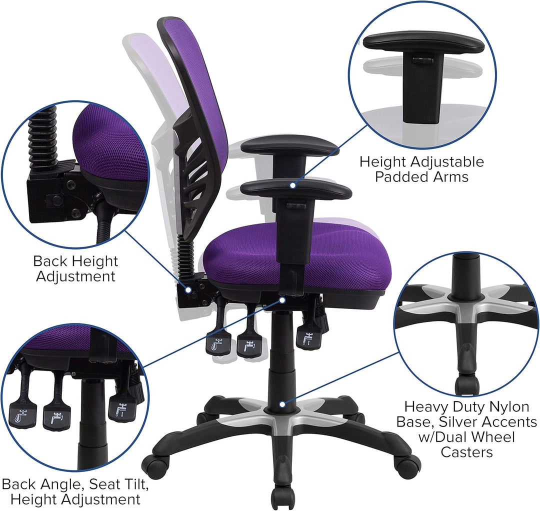Flash Furniture Bürostuhl, ergonomisch, mit Mesh-Rückenunterstützung, geformtem und höhenverstellbar