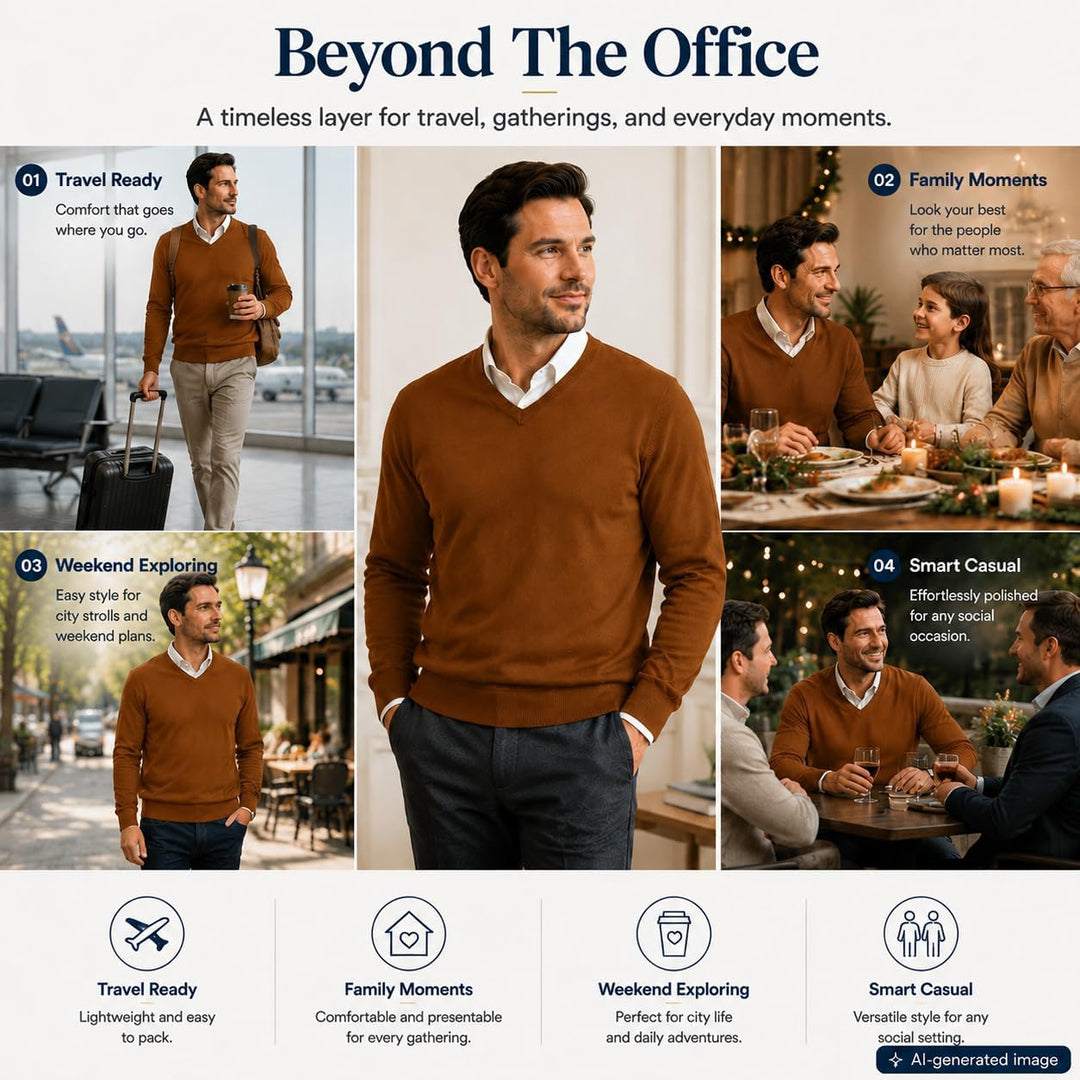Herren Baumwolle Übergross V-Ausschnitt Klassik Pullover, Camel