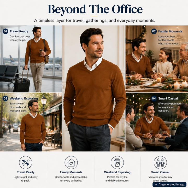 Herren Baumwolle Übergross V-Ausschnitt Klassik Pullover, Camel
