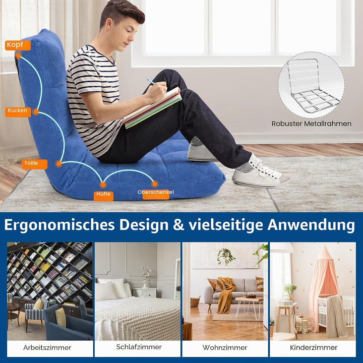 HOMASIS Bodenstuhl gepolstert, Bodensessel mit Verstellbarer Rückenlehne in 14 Positionen, Lesesesse