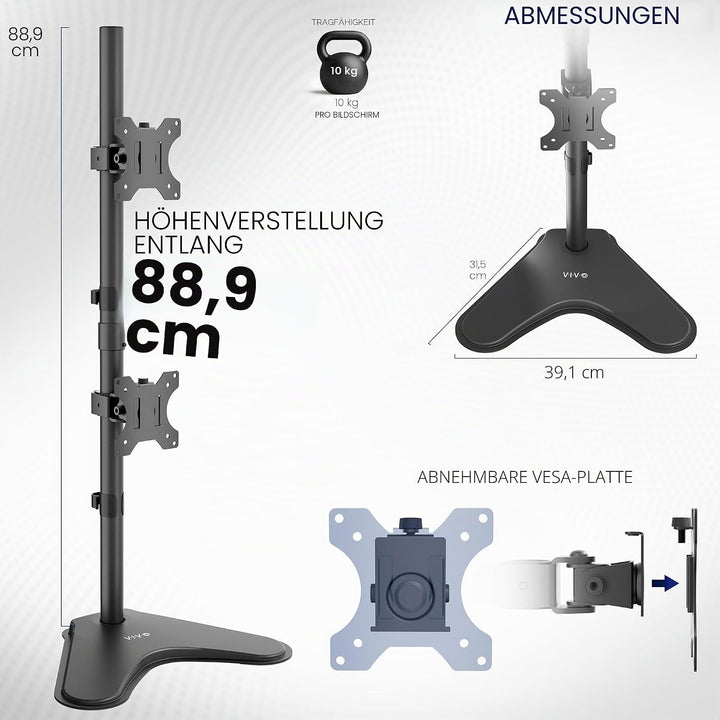 VIVO Stand-V002L Ständer für 2 Bildschirme bis zu 76,2 cm (30 Zoll) vertikal Vertikale Anordnung., V