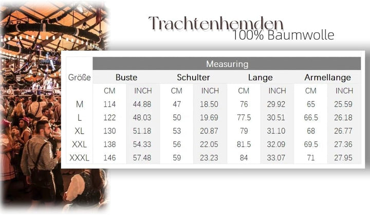 Dirndlwelle Trachtenhemd Herren,100% Baumwolle Rot/Grün/Weiss Oktoberfest Trachtenhemd Herren Langar