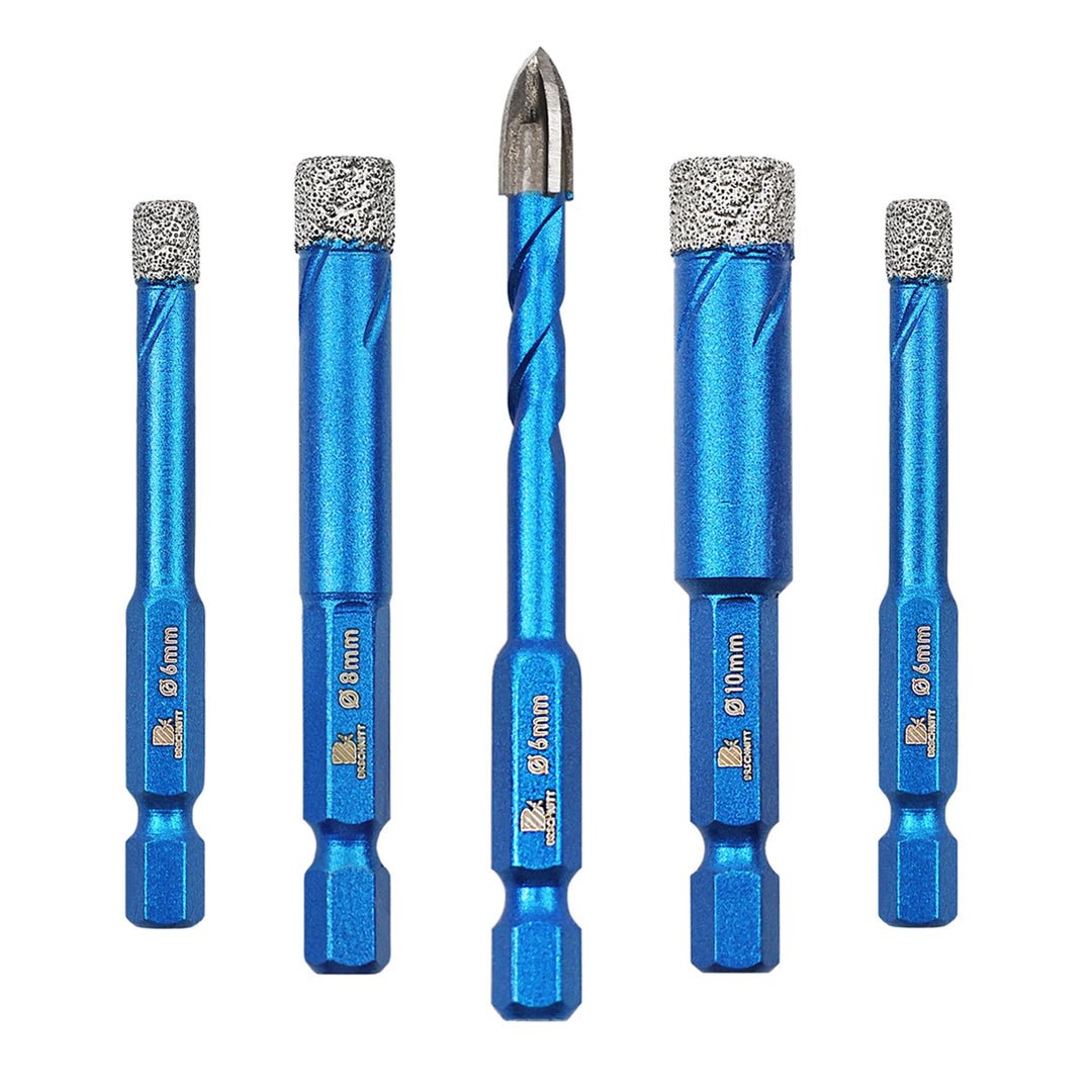 Diamantbohrer Fliesenbohrer Set 6/8/10mm - BRSCHNITT 5 Stück Sechskant-Schaft fliesenbohrer set- Loc