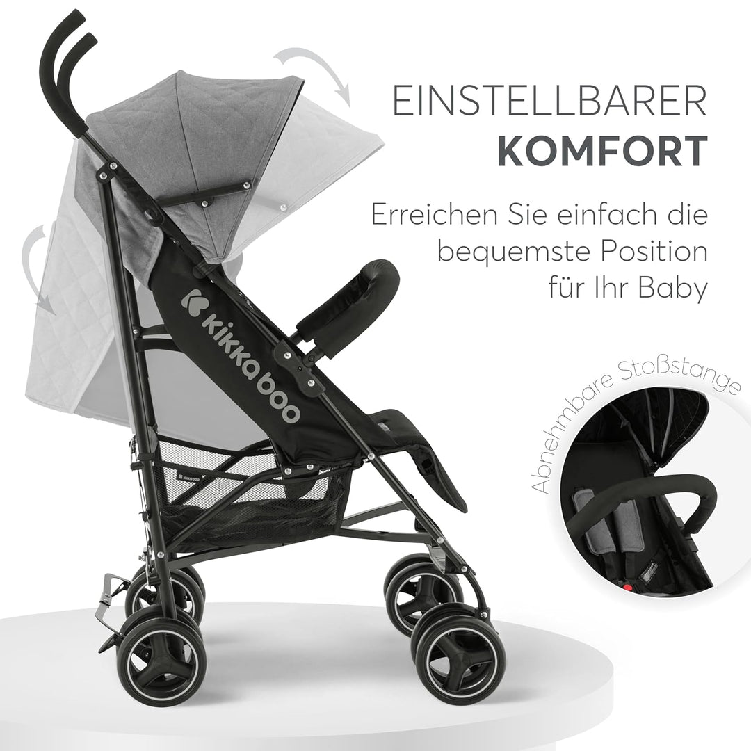 KikkaBoo BEETLE Kinderwagen, Babysportwagen bis zu 22 kg, Zusammenklappbar, Leicht, Kompakt, Grau, G