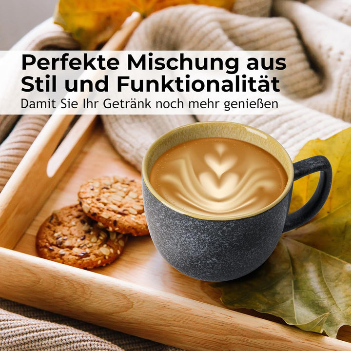 MIAMIO - 6 x 470 ml Kaffeetassen/Tassen Set/Kaffeetasse Gross/moderne Kaffeebecher aus Steingut - La