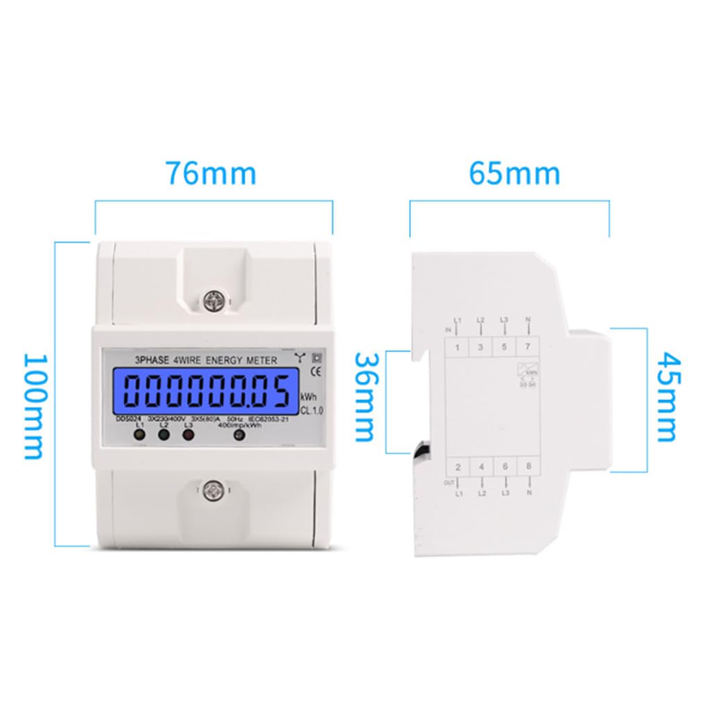 MIRTHBUY Digitaler Stromzähler mit LCD, 3-Phasen 4-Draht, Wechselstromzähler, Geeicht Stromzähler, D
