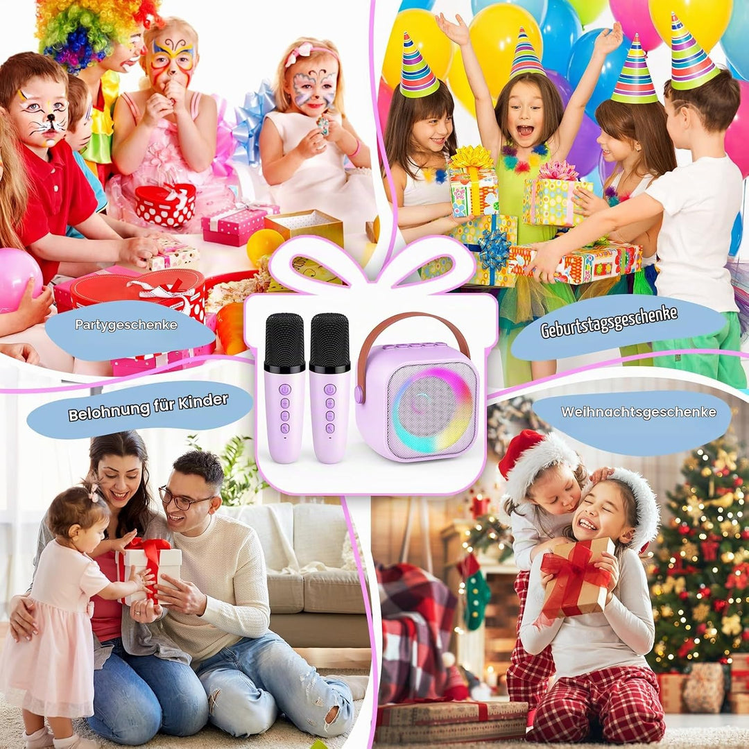 Geschenk Mädchen 3-10 Jahre, Bluetooth Karaoke Maschine mit 2 Mikrofon Kinder Spielzeug Mädchen, Dra