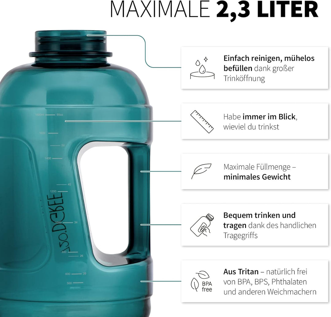 720°DGREE Fitness Trinkflasche mit Griff “uberBottle Jug“ - 2300ml - BPA-Frei, Auslaufsicher - Gross